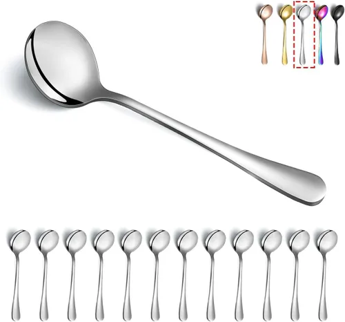Miniatura 9 de Kyraton - Cucharas de sopa doradas, 6 cucharas redondas de acero inoxidable con chapado en titanio dorado, cuchara de mesa dorada, cucharas de 4. 6
