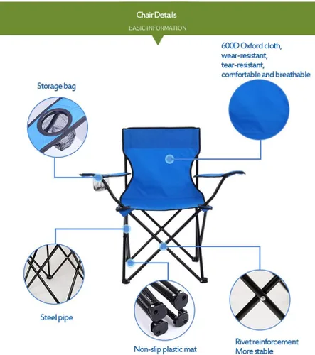 Miniatura 4 de ZONEMEL Silla de camping portátil, diseño de reposabrazos, asiento y respaldo totalmente acolchados, bolsillo lateral, portavasos y bolsa