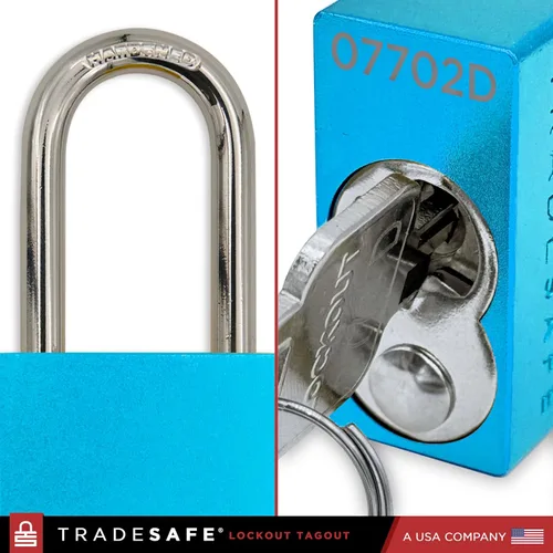 Miniatura 7 de TRADESAFE Juego de cerraduras de bloqueo y etiquetado – 10 cerraduras de aluminio azul, candados de bloqueo con llave igual, 2 llaves por candado