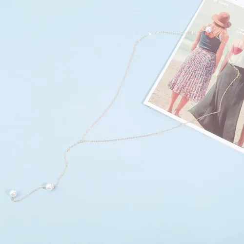 Miniatura 3 de Collar bohemio con caída en la espalda de perlas, cadena larga dorada, collar con telón de fondo de perlas, collar de boda, joyería para mujeres