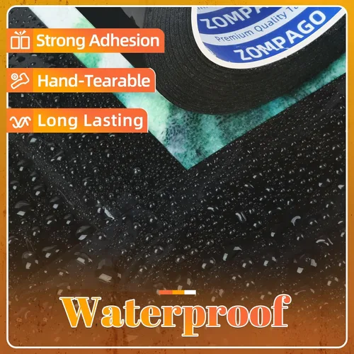 Miniatura 5 de ZOMPAGO Cinta adhesiva negra de alta resistencia, 1.8 pulgadas x 164 pies, fuerte adhesivo impermeable y resistente a los rayos UV, sin residuos