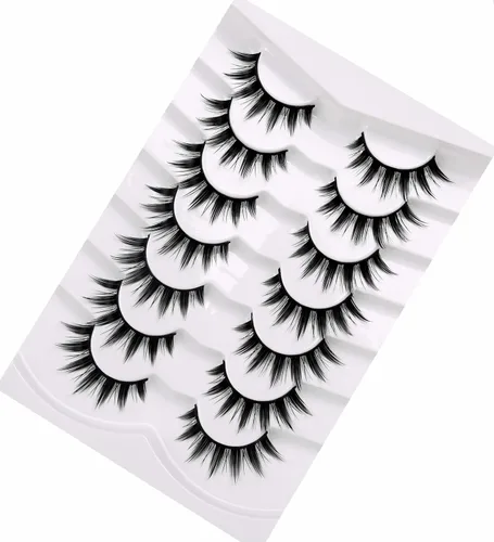 Miniatura 515 de Pooplunch - Pestañas postizas finas de visón sintético, estilo ojo de gato, naturales, cruzadas, tipo racimo, efecto 8D de volumen, tiras