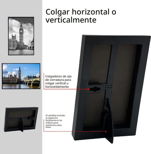 Miniatura 5 de GOmaize - Marco de fotos negro de carga frontal de 10 x 15 cm, juego de 10, para montaje en pared o mesa