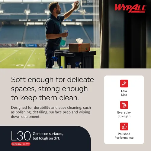 Miniatura 8 de WypAll General Clean L30 - Toallas de limpieza pesadas (05841), toallitas fuertes y suaves, color blanco, 875 toallas por rollo gigante, 1 rollo por