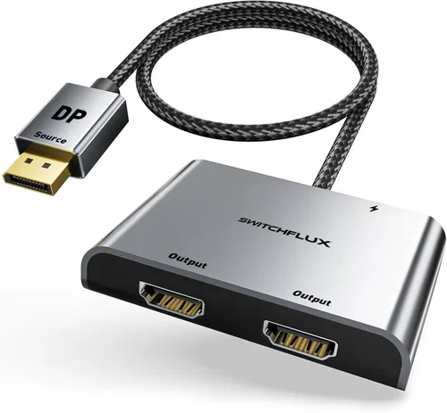 Adaptador DisplayPort a HDMI dual [4K @60Hz] Divisor DP a HDMI, pantalla extendida de 1 en 2 salidas, convertidor de fuente macho DP para monitores