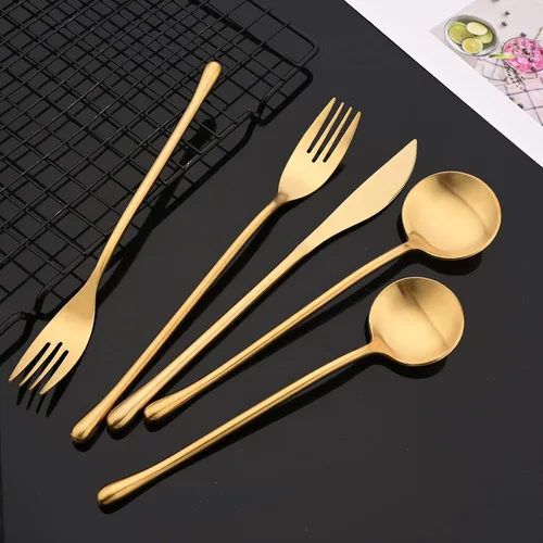 Miniatura 5 de JASHII Juego de cubiertos mate de 20 piezas, cubiertos de acero inoxidable 304 con acabado satinado con mango redondo, servicio para 4, incluye