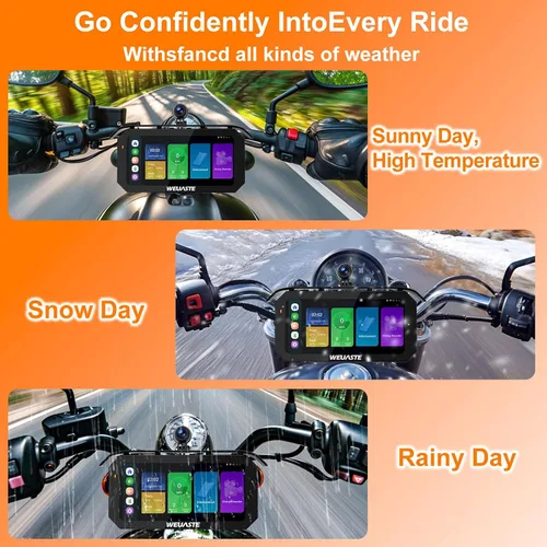 Miniatura 7 de 3PCS 1080P motocicleta Dash Cam, TPMS, 6.25" motocicleta Carplay & Android Auto Screen & HiCar, sensor de luz, grabación en bucle, controlador