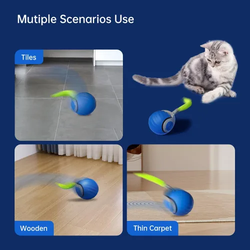 Miniatura 4 de Petgravity Speedy Sprint - Pelota de juguete para gatos, juguetes interactivos mejorados para gatos de interior, 2 velocidades, pelota móvil Azul