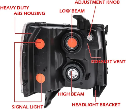 Miniatura 7 de ALLGOOD Conjunto de faros delanteros compatibles con Chevy Silverado 1500 2500 3500 2007-2014 izquierda y derecha carcasa negra esquina ámbar