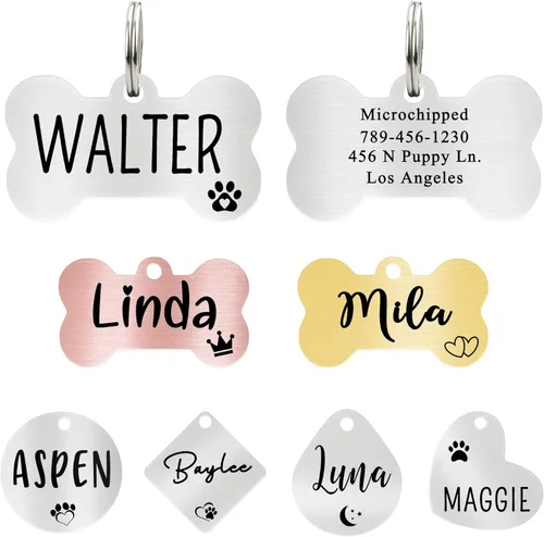 Miniatura 29 de Ultra Joys - Etiqueta personalizada de identificación para mascotas para perros, etiqueta de identificación de hueso de acero inoxidable cepillado