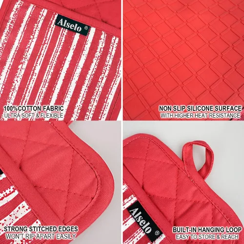 Miniatura 3 de Alselo Juego de 3 agarraderas de silicona resistentes al calor y antideslizantes, almohadillas calientes profesionales para horno con bolsillos