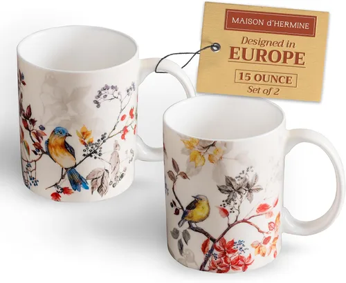 Miniatura 141 de Maison d' Hermine Taza de café con asas, tazas de porcelana fina de hueso, paquete de dos tazas de té para bebidas calientes, capuchino, latte, 015