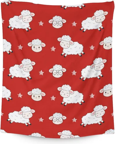 Manta de oveja de regalo, 30 x 40 pulgadas, bonita manta para niños, niñas y mujeres, mantas rojas suaves y peludas para cama, sofá y viajes Manta