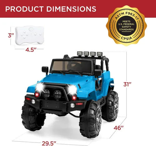 Miniatura 7 de Best Choice Products Camión de paseo para niños de 12 V, auto de juguete a batería con suspensión de resorte, control remoto, 3 velocidades, luces