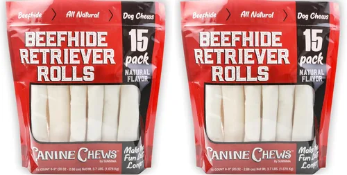 Miniatura 12 de Canine Chews 8-9" Rollos de Cuero Crudo Asados de Ternera, Huesos de Cuero Crudo para Perros Grandes, Huesos para Perros de Razas Grandes