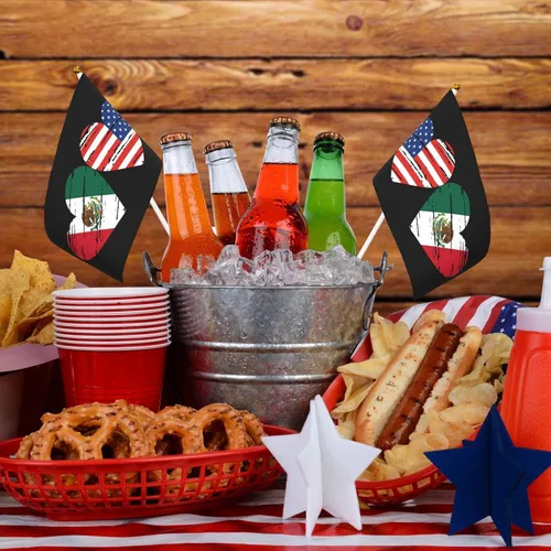 Miniatura 6 de Bandera de México de Estados Unidos, bandera de mano con corazón, tamaño único, tamaño pequeño, mini banderas en palo, decoraciones de fiesta