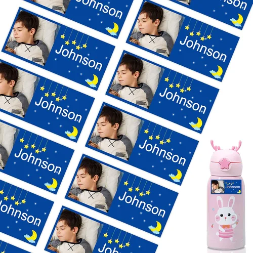 Miniatura 12 de 78 etiquetas personalizadas para niños con fotos impermeables, etiquetas de nombre personalizadas para suministros escolares, guardería, botellas