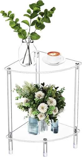 Miniatura 3 de Mesa auxiliar de acrílico triangular transparente para espacios pequeños, 11.81 pulgadas de largo x 11.81 pulgadas de ancho x 19.82 pulgadas