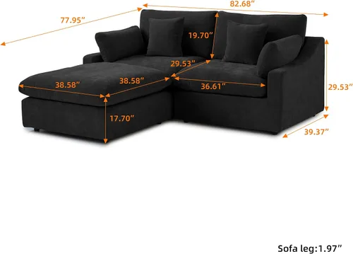 Miniatura 2 de WJShome Sofá Seccional Cloud Couch de 83 pulgadas para sala de estar, sofá seccional modular relleno de plumón, sofás en forma de L con otomana