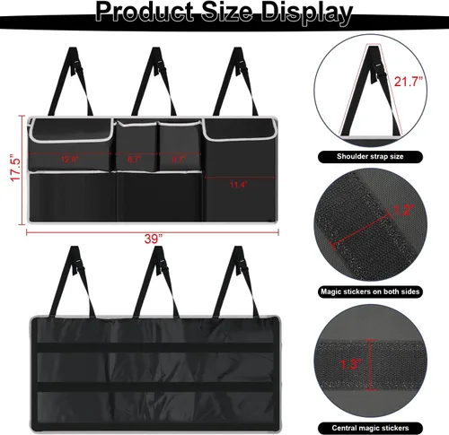 Miniatura 3 de UYYE Organizador Colgante para Maletero, Bolsa para Asiento Trasero, Accesorios para Interior de Automóvil con 4 Bolsillos y 2 Bolsas de Malla