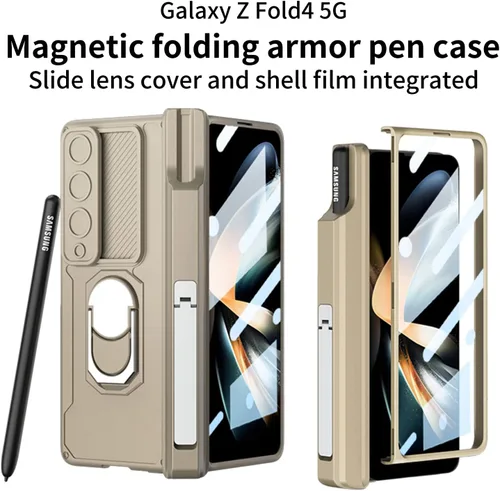 Miniatura 2 de Wefor Funda para Samsung Galaxy Z Fold 4 con soporte para S Pen (protección de bisagra), soporte magnético de anillo de 360°, cubierta de cámara