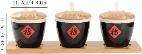 Miniatura 2 de Tarros de especias China, retro, de cerámica, porcelana, tanque de agua, tanque de salsa de sal, bendición de cerámica, palabra, condimento, caja