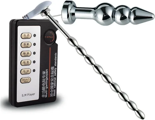 Miniatura 4 de Masturbación masculina Metal choque eléctrico enchufe uretral anillo estirable del pene conjunto de choque eléctrico