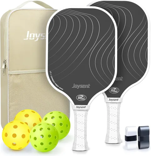 Miniatura 22 de Juego de 2 palas de pickleball aprobadas por USAPA de fibra de carbono con raquetas de pickleball para principiantes, bolas de pepinillo