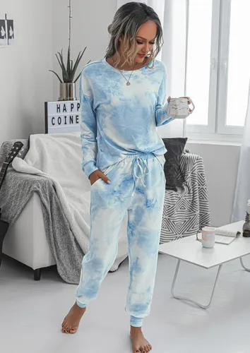 Miniatura 45 de Prettygarden - Conjunto de pijama de dos piezas para mujer, diseño de teñido anudado, sudadera informal de manga larga con pantalones largos, ropa