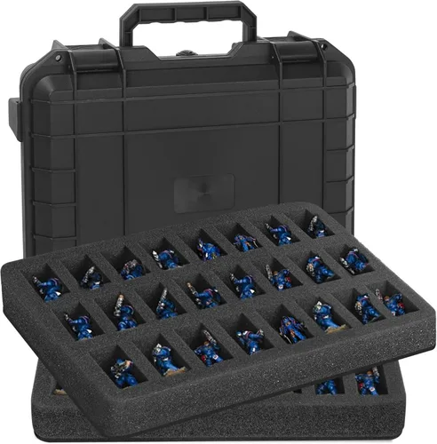 TORIBIO Funda rígida para figura de almacenamiento en miniatura, 48 ranuras en miniatura, funda rígida resistente, compatible con D&D DND Minis y más