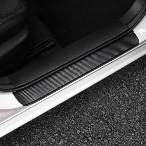 LEXLEY, Con logotipo SENTRA para Nissan Sentra 2020-2026 Sentra - Protector de umbral de puerta de cuero estilo fibra de carbono antisuciedad Azul