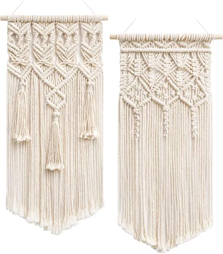 Mkono, adorno de pared tejido en macramé de 2 piezas, estilo Bohemio chic geométrico, decoración artística - Hermosa decoración para dormitorio,