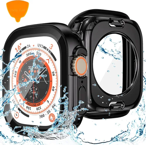 Miniatura 22 de Goton Funda impermeable 2 en 1 para Apple Watch Series 9, 8, 7, protector de pantalla de 1.772 pulgadas, cubierta protectora de vidrio 360, Plateado