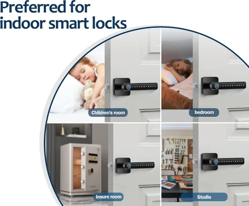 Miniatura 9 de Cerradura Inteligente de Perilla de Puerta con Huella Dactilar 4 en 1 - No Requiere Aplicación, Cerraduras de Puerta para Dormitorios y Oficinas