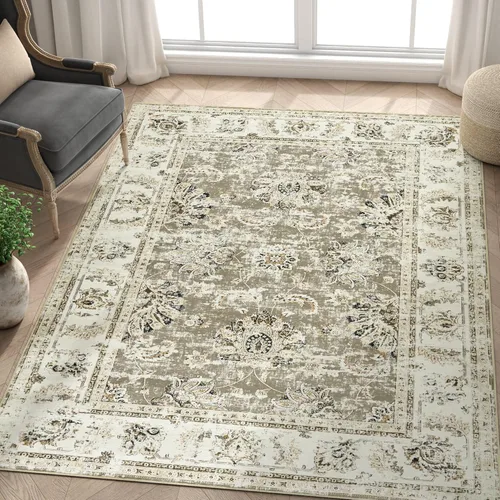 Miniatura 90 de Jinchan Fiora - Alfombra redonda de 8 pies, alfombras vintage con diseño floral envejecido, lavable a máquina, antideslizante, de pelo bajo, Azul