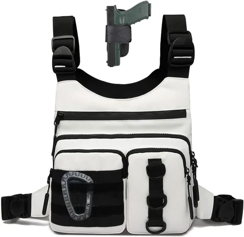 Miniatura 12 de Criuage Bolsa de pecho al aire libre para hombres, chaleco ligero y ajustable, resistente al agua, paquete de pecho EDC con bolsillo para botella