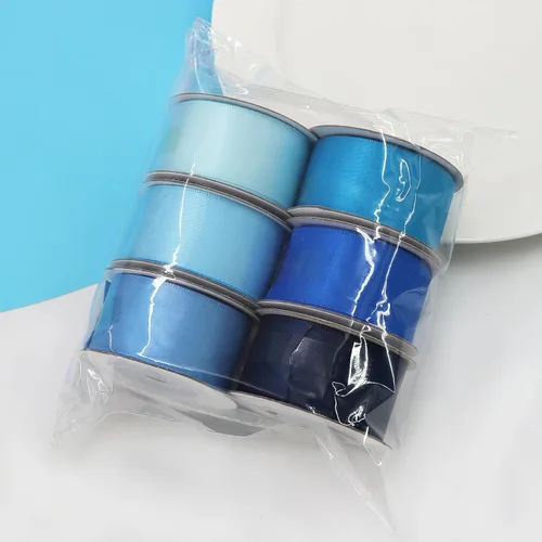 Miniatura 6 de Cinta de satén azul de doble cara para envoltura de regalos, bodas, baby shower, niños, cinta de satén de 6 colores de 1 pulgada x 5 yardas cada una