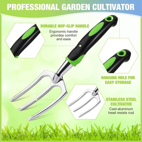 Miniatura 3 de Yaocom 12 piezas de rastrillos de mano, mini cultivador de jardín de alta resistencia, rastrillo pequeño de 11 pulgadas con mango para excavar