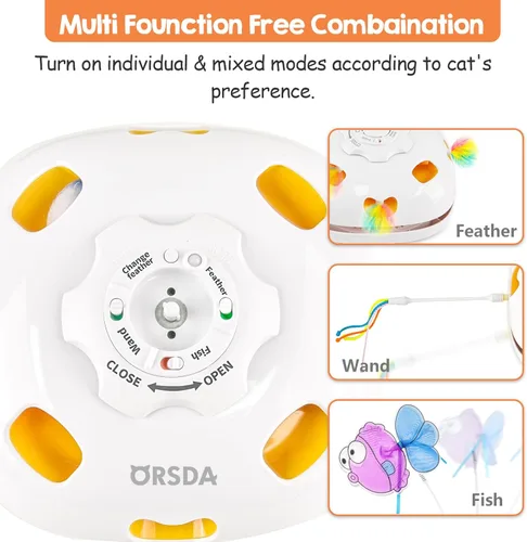 Miniatura 4 de ORSDA Juguetes para gatos de interior, 5 en 1, juguetes automáticos interactivos para gatitos, juguetes eléctricos recargables para ocultar