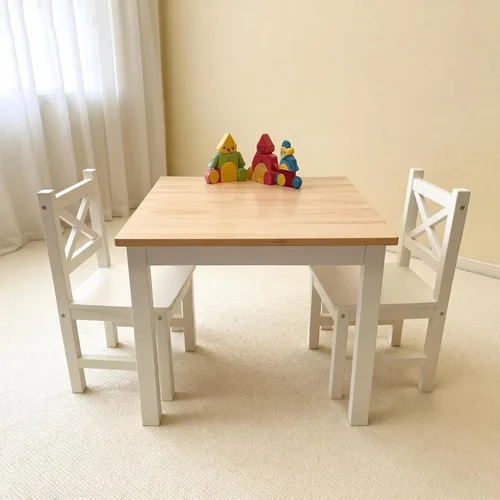 PETIT BATEAU Juego de mesa y 2 sillas de madera maciza para niños, diseño irlandés Montessori Modern AMMEHOELA para niños de 2 a 8 años, regalo