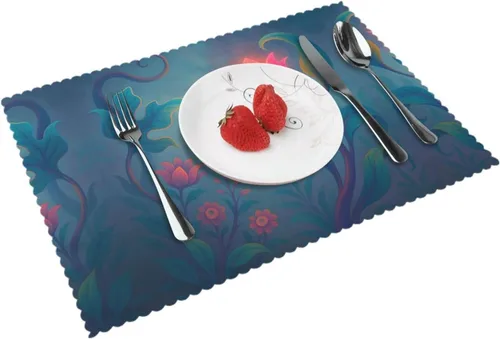 Miniatura 12 de Juego de 4 manteles individuales rectangulares, resistentes al calor 3D isométricos impresos para cocina y comedor