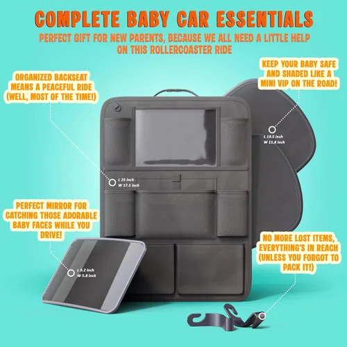 Miniatura 3 de Kit de iniciación para los nuevos padres con 1 organizador de asiento trasero, 2 parasoles de ventana, 2 ganchos para reposacabezas, 1 espejo