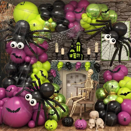 Miniatura 16 de Kit de Guirnalda de Arco de Globos de Halloween, 126 Piezas, Globos Negros y Naranjas con Globos de Calabaza BOO, Murciélagos de Aluminio, Globos