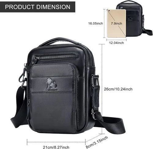 Miniatura 3 de BAIGIO Bolso de hombro de cuero genuino para hombre, maletín de mensajero, bolso de mano cruzado, bolso de viaje