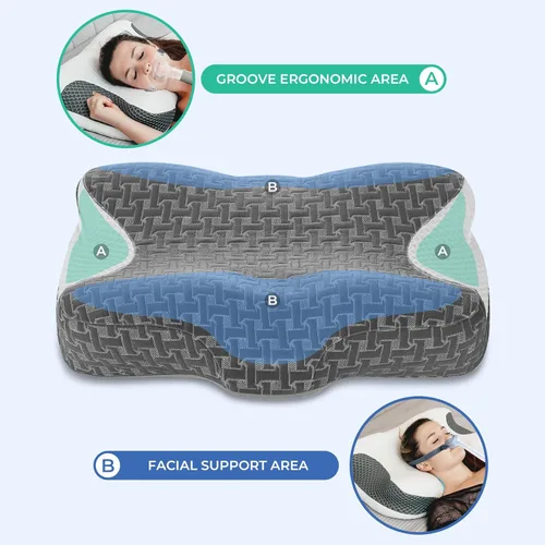 Miniatura 4 de Elviros Almohada CPAP para dormir, HSA/FSA ergonómica de altura ajustable, soporte de cuello de espuma viscoelástica para usuarios de CPAP con apnea