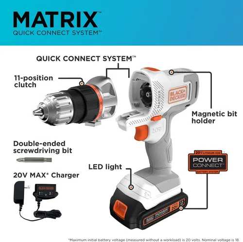 Miniatura 2 de BLACK+DECKER Kit de taladro/destornillador inalámbrico 20V MAX Matrix, blanco (BDCDMT120WC1FF)