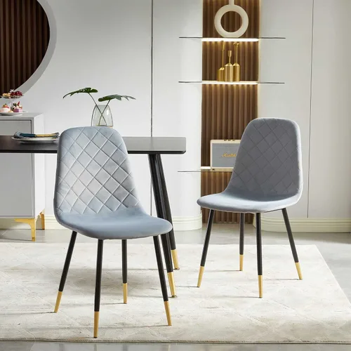 Miniatura 4 de NORDICANA Sillas de comedor de terciopelo, sillas laterales tapizadas de color sólido para la cocina, juego de 2 con patas de metal, gris