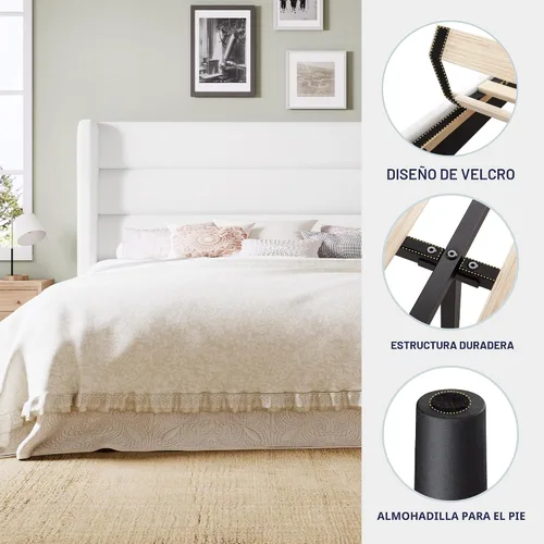 Miniatura 5 de Allewie - Base de cama tamaño Queen con cabecera acolchada tapizada en terciopelo con respaldo abatido, sin necesidad de somier, espacio de Blanco