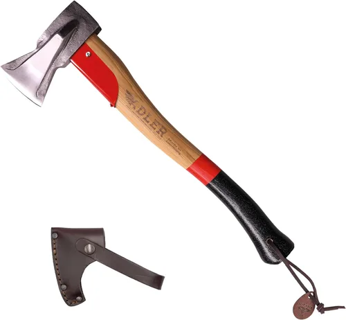 Miniatura 12 de Adler Rheinland - Hacha de camping con funda de cuero, forjado alemán, mango de nogal de 14 pulgadas, hacha compacta para senderismo, bushcraft
