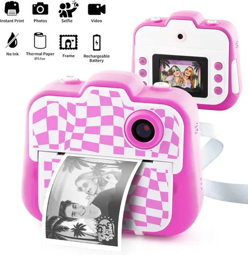 Miniatura 8 de Photo Creator - Cámara instantánea 3 en 1 para niños, color rosa; cámara, impresora instantánea y cabina de fotos con divertidos marcos y filtros
